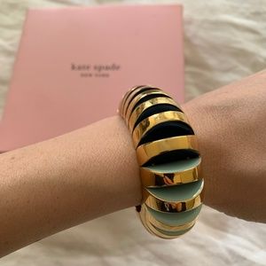 Gold, Light Blue, Navy Colorblock Chunky Bracelet